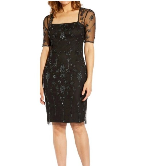 Adrianna Papell Squareneck Embellished Sheath Dress Size 4 NWT - Picture 1 of 6